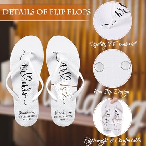Breathffy 24 Pairs Wedding Flip Flops Bulk Slippers Flip Flops Women Wedding Sandals with Size Cards Drawstring Bags, White, Small-X-Large — view 4