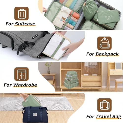 LANSKLBD 6/8 Set Packing Cubes for Suitcases Travel Luggage Packing Organizers,Travel Accessories Essentials Luggage Organizer with Shoe/Tioletry/Laundry Bag (Matcha Green, 8 set) — view 6