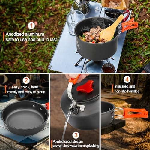 THTYBROS 17-Piece Camping Cookware Set, Hard Anodised Aluminium Pot Pan Kettle with 2 Stainless Steel Cups Plates Cutlery for Outdoor Hiking Backpacking Picnic — view 6
