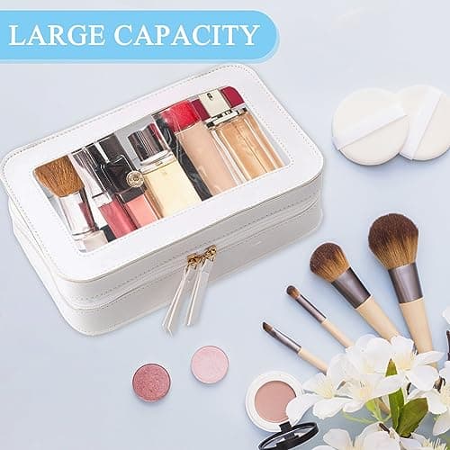 Clear Transparent Toiletry Bag - Waterproof PVC Zippered Cosmetic Wash Bag for Women & Men - Large Vegan Leather (White) — view 2