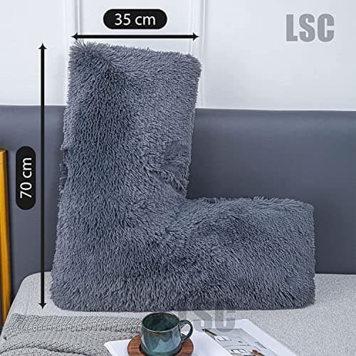 LSC Orthopedic V Pillow Soft & Fluffy Sherpa Teddy HUG & SNUG Fleece Pillows to Support Head, Neck and Back V-Shaped Nursing Pillow with Non-Allergenic Pillowcase (BLACK, 70 X 35 CM) — view 4