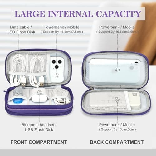 FYY Travel Cable Organiser, Electronics Accessories Bag, Waterproof Tech Storage Pouch, 2-Layer Universal Carry Case for Charger, Power Bank, USB Drive S-Purple — view 3