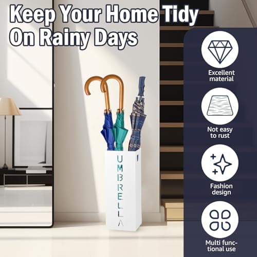 NZWBSHSSP Metal Umbrella Stand, Freestanding Square Mesh Umbrella Holder Walking Stick Stand for Home, Entryway, Office, Hotel and Supermarket Walking Stick Holder(White) — view 3