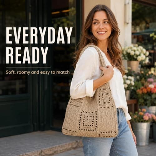 GASGYAI Crochet Beach Tote Bag for Women, Large Knitted Shoulder Bag — view 6