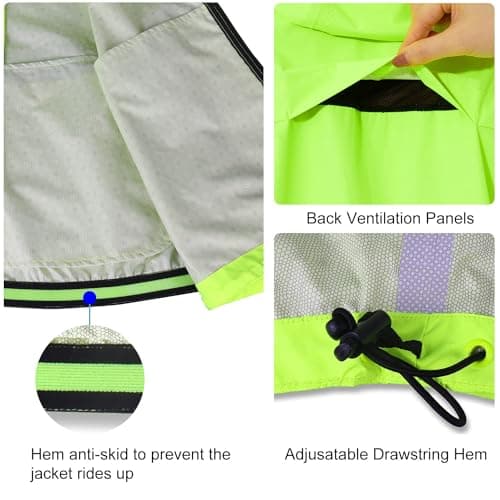 baleaf Waterproof Jacket Mens Cycling Jackets Reflective Running Outdoor Rain Coats Lightweight for Men Walking Hiking Packable Fluorescent Yellow XL — view 3