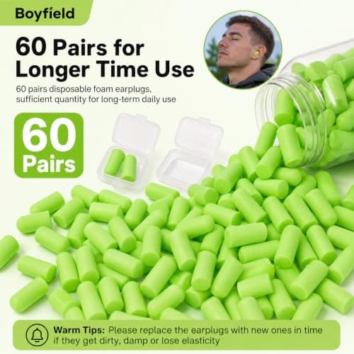 Boyfield Ultra Soft Foam Earplugs 60 Pairs Ear Plugs for Sleep (Green) — view 2