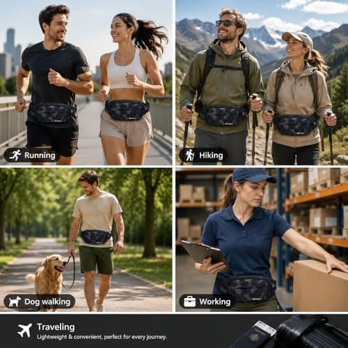 Waterproof Bumbags Waist Fanny Pack Running Belt Ladies Fashion Bum Bag with Adjustable Belt for Sport Running Hiking Jogging Travel Dog wolking Women Men (01CamoBlack) — view 6