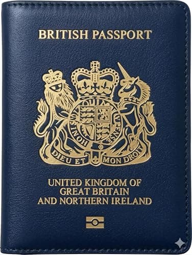 MOIRENTO UK Passport Holder Cover Wallet, RFID Blocking Leather, Navy Blue