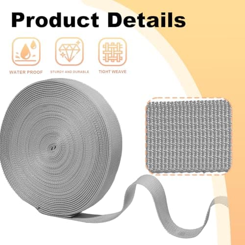 KINETOX 20m Light Grey Webbing Strap 25mm Polypropylene Webbing Strap Heavy Duty Anti-Slip UV Resistant Twill Tape Fabric for DIY Enthusiasts Campers to Repair Bags Pet Leashes Camping Gear Luggage — view 6