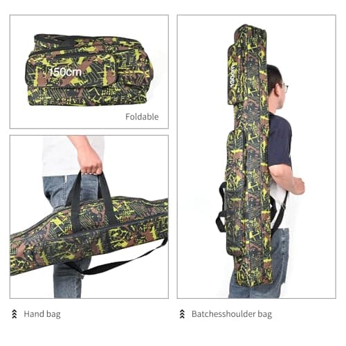 Fish Rod Bag, Portable Rod and Reel Holdall Bag 600D Oxford Foldable Fishing Pole Gear Carrier Case with Adjustable Shoulder Strap for Outdoor (130cm/150cm Optional) — view 4