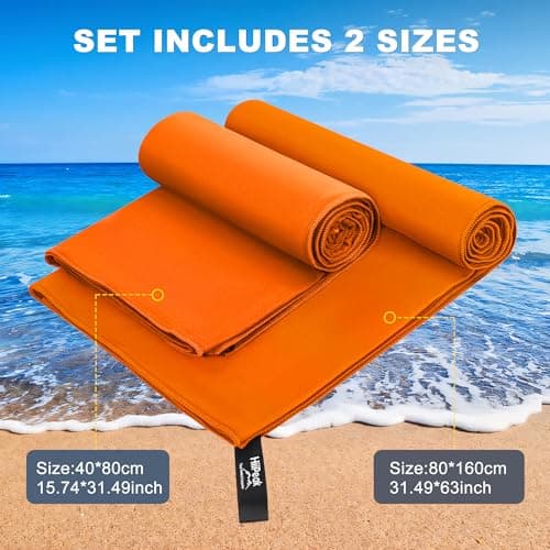 HiiPeak Microfibre Towel Compact Camping Beach Towel - Quick Dry Lightweight Absorbent Sports Gym Swimming Hiking Drying Towel for Men,Women (Orange-2pack, 160cm x 80cm + 80cm x 40cm) — view 2