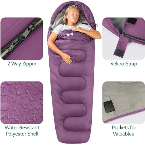 Trail Mummy Sleeping Bag For Adults, Single 3 Season Spring Autumn Winter, 300gsm, Waterproof, Outdoor Camping, Internal Pockets, Lightweight Compression Bag — view 5