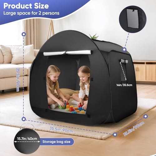 Gxpjycfob Sensory Tent, Pop Up Sensory Den for Autism, Blackout Calm Corner for Kids, Calm Down Tent for Autistic Children Anxiety Relief with Travel Bag, Play and Relax Corner (Round) — view 2