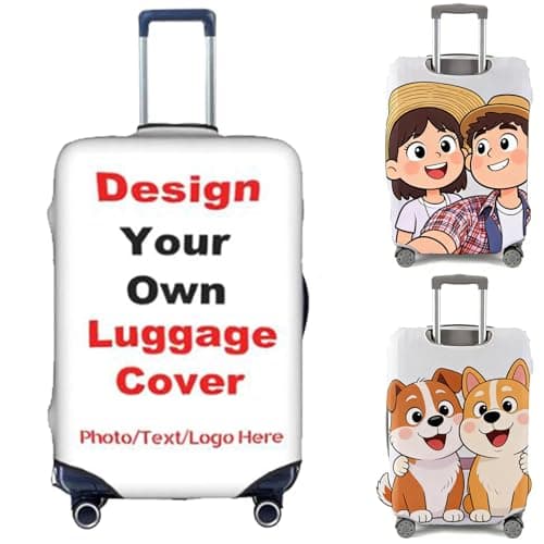 Personalised Elastic Luggage Protector Cover, 18-32" Custom Suitcase Covers with Photo, Double-Sided Photo Travel Suitcase Protector, Design Your Own Travel Accessories Protective Covers (L)