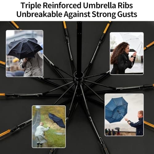 NKFBEV Travel Umbrella with Carabiner Handle, Windproof Umbrella for Rain and Sun, 10 Ribs, Auto Open Close, UV Protection, Compact Portable, Travel Umbrella Compact for Women Men Kids (Black) — view 5