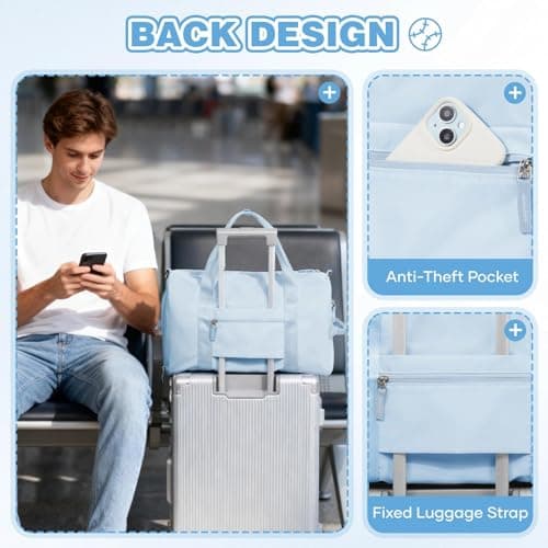 HYC00 Gym Bag Womens Mens Small Sports Duffle Bags with Shoes Compartment & Wet Pocket Weekend Travel Duffel Bag for Women Carry on Overnight Bags Lightweight Holdall Hospital for Yoga,Light Blue — view 4