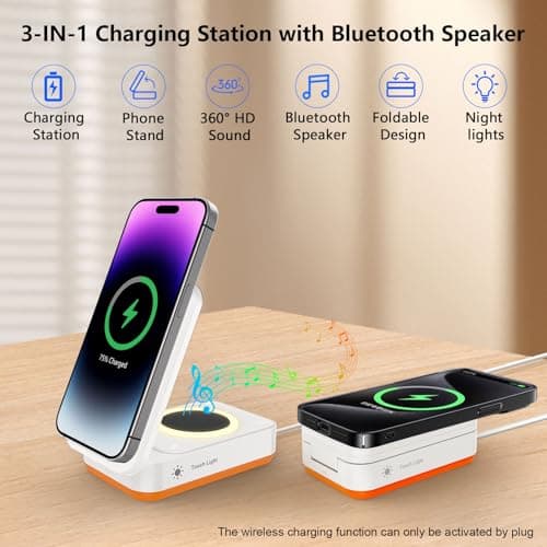Wireless Charger,Phone Charging Station with Speaker,15W Fast Foldable Charger Stand For iPhone 17/16/15/14/13/12 Pro Max,Portable Bluetooth Phone Speaker,Gadgets For Men Women — view 2