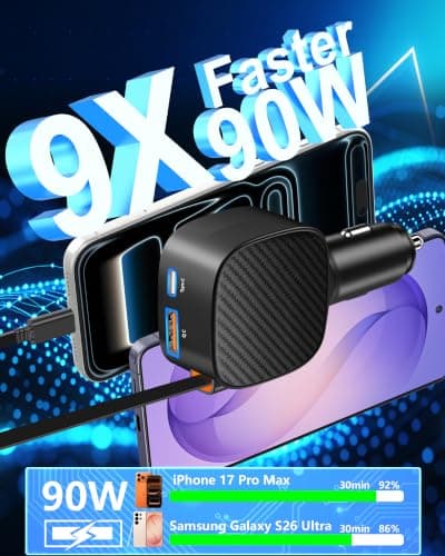 Apple MFi Certified Retractable Car Charger, 90W USB C Car Charger Adapter — view 2