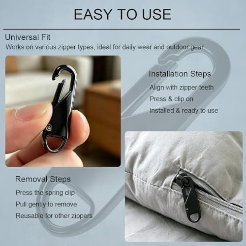 LIIMZII 2 Pcs Zipper Pulls, Metal Zip Pull Tabs Replacement, Spare Universal Zippers Tab Pullers, Removable Repair Kit for Luggage, Backpacks, Suitcases, Jackets, Purses, Handbags, DIY (Black) — view 4
