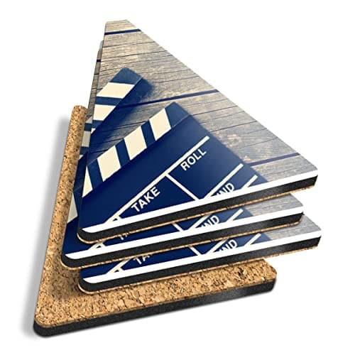 4 x Triangle Coasters - Roll Camera Action Movie Film Cork Backed MDF Glossy Tea Coffee Accessory #3738