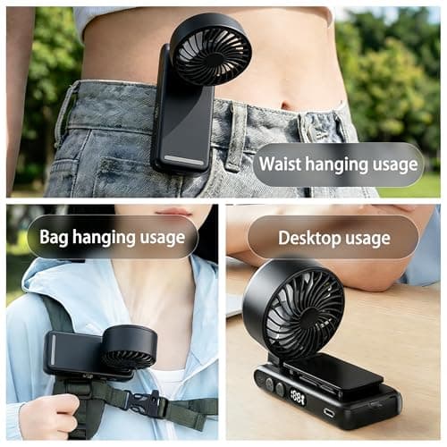 Curloni Portable Handheld Turbo Fan with Ice Cooling, 8m/s High Speed Turbo Fan, 4-in-1 Hand/Neck/Desk/Waist Fan with Clip for Umbrella, Stroller, Office, Beach, Outdoor, Summer/Travel Essentials — view 3