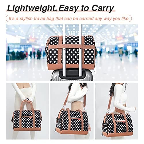 Lekesky Weekend Overnight Bags for Women - 33l Travel Holdall Bag for Airlines with Shoes Compartment (White Dot,42 * 33 * 24cm) — view 6