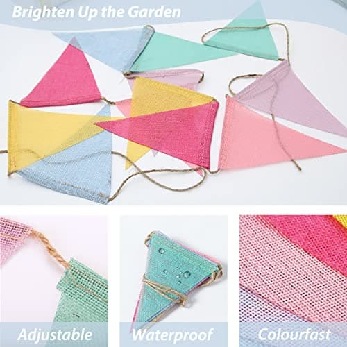 60 Flags 65.8ft Bunting, Multicolour Bunting Outdoor Waterproof, Triangle Flags Imitated Linen Burlap Bunting for Wedding Birthday Party Garden Festival Decoration — view 3