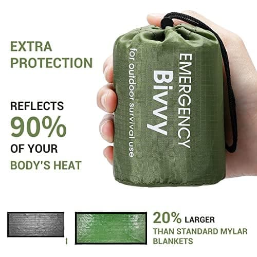 Esky Emergency Sleeping Bag, 2 Pack Survival Bag Portable Thermal Bivy Sack, Waterproof Lightweight Emergency Blanket Survival Gear with Compass for Camping Hiking Outdoor Adventure (Green) — view 4