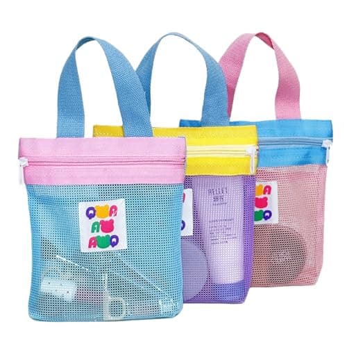 FOSDICK 3 Pieces Mesh Shower Bag 22 x 20cm Caddy with Zipper Toiletry Tote Hanging Wash Bag Colourful Washbag Quick Dry Toiletry Bags for College Dorms, Gym, Beach, Camping, Swimming, Yoga and Travel