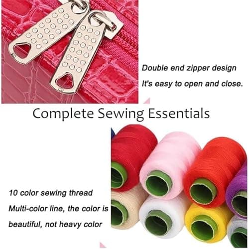 Wondolla Sewing Kit,Portable Sewing Kit in Faux Leather Case,Portable DIY Hand Made Craft Set,Big Eye Stainless Steel Needles Hand Sewing Kit for Handicraft Lovers (Pink) — view 3