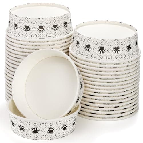 SOUJOY 40pcs Pets Disposable Feeding Bowls, 16 oz Cat & Dog Food Bowl, Cute Foot Print Design Travel Bowl for Small Dog, Puppy, Cat - Dry & Wet Food or Water