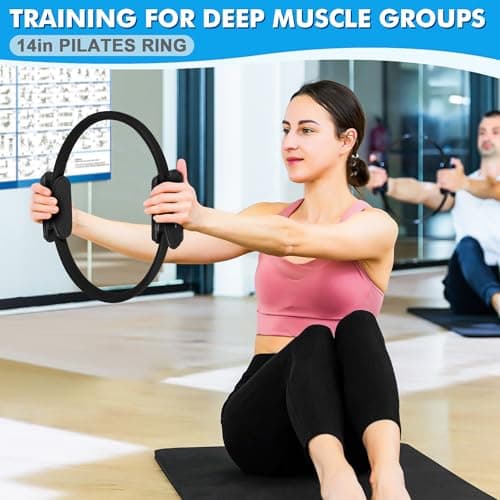 Goocrun Pilates Ring Set Exercise Equipment, with Exercise Resistance Bands Set, Pilates Ball, Sliding Disks. Portable Home Gym - with Fitness Guide Poster (Black) — view 4