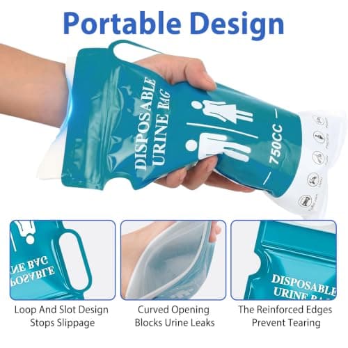 Veebmys Camping Toilet Bags Set, 12 Disposable Urine Bags 750ml, Portable Emergency Pee Bags with Handles for Men, Women, Kids and Pregnant, Travel Urinals for Hiking, Camping and Road Trips — view 4
