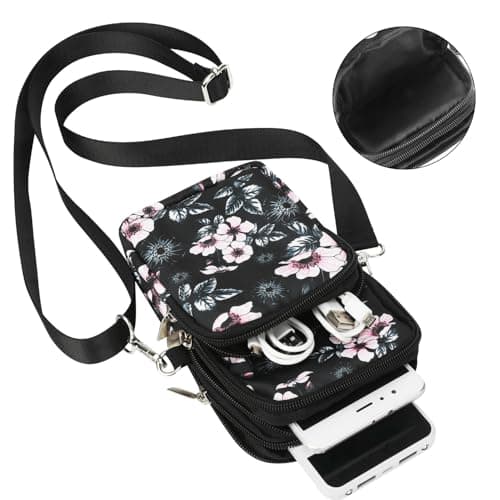 Gocokia Women Girls Ladies Crossbody Phone Bags Wallet Cellphone Purse Small Shoulder Bag Travel Passport Neck Pouch Bag(M, Floral) — view 3