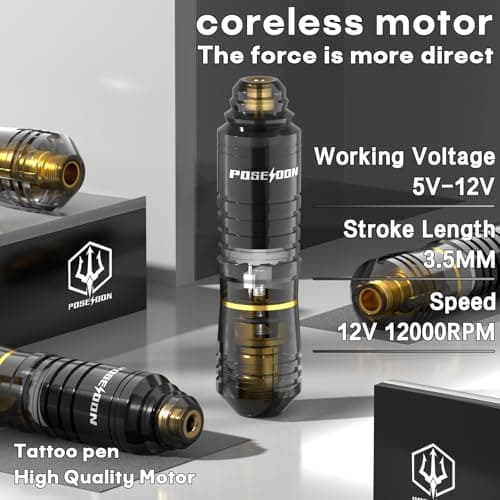 POSEIDON Wireless Tattoo Machine Kit with 20 Tattoo Cartridge Needles, Ink Set & 2 Rechargeable Batteries | Professional Portable Tattoo Pen Gun Set for Beginners | Complete Starter Supplies(PTK052) — view 2