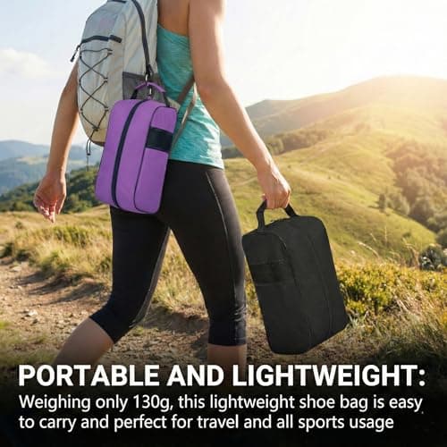 Waterproof Sports Boot/Shoe/Travel Bag for Football Cricket Rugby Golf Toiletry Gym for Men/Women (Black-Purple) — view 2