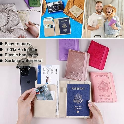 Melsbrinna Premium Leather Passport Holder Covers Case, Waterproof RFID Blocking Travel Wallet Passport Holder with Pen Holder, Cute Passport Book for Women/Men, ELA-Beige, 5.7 x 4.72 x 0.66 inches — view 6