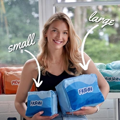 Sharing the Road Packing Cubes for Kids & Baby Days of the Week 7 Set Daily Outfit Suitcase Organizers for Boys and Girls Summer Camp, Cruise, and Family Vacation (Large) — view 2