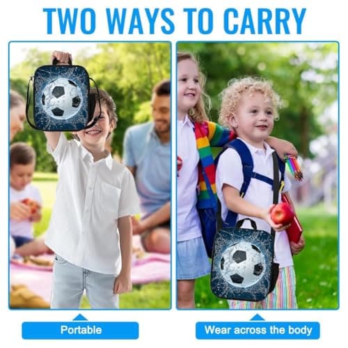 Vexthorion Football Lunch Box Bag, Lunch Bag, Boys Girls 3D Water Ripple Design Footballl Insulated Keychain Kids Reusable Cooler Warm Lunch Box for School Picnic Travel Hiking Camping 2pcs (Blue) — view 5