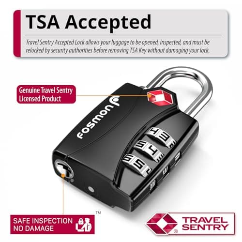 Fosmon TSA Accepted Luggage Locks (4-Pack), Open Alert Indicator TSA Locks 3 Digit Combination Padlock Codes with Zinc Alloy Body for Travel Bag, Suit Case, Lockers, Gym, Bike Locks (Black) — view 2