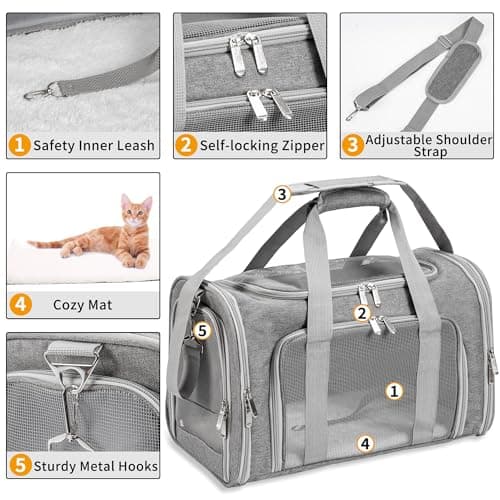 Soft-Sided Cat/Dog/Pet Carrier - Collapsible Pets Travel Carriers For Big Cats/Small Dogs With Shoulder Strap & Removable Mat - Mesh Puppy Carry Bag - Up to 16 Lbs - Airline Approved (Grey) — view 3