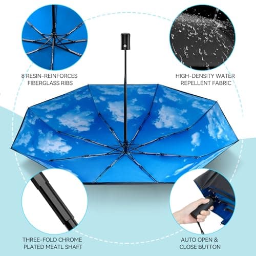 TechRise Umbrella, Compact Strong Windproof Automatic Umbrellas, Folding Lightweight, Portable Travel Golf Umbrella for Rain, Sky — view 3