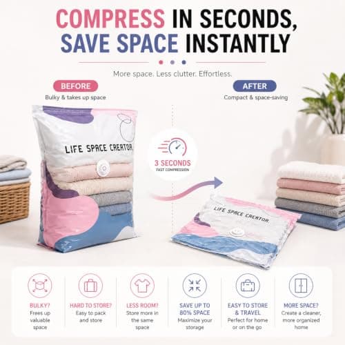MARKIVO No-Pump Vacuum Storage Bags, Medium 2 Pack, Heavy Duty 7-Strand Nylon Space Saver Bags, Press & No Pump Needed Space Saver Bags for Duvets, Thickened PA+PE Reusable Vacuum — view 3