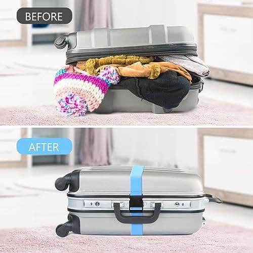 Flintronic 6 Pcs Luggage Straps with Luggage Tags, Adjustable Packing Belts for Suitcases Security Non-Slip Travel Belt Travel Accessories（Blue） — view 4
