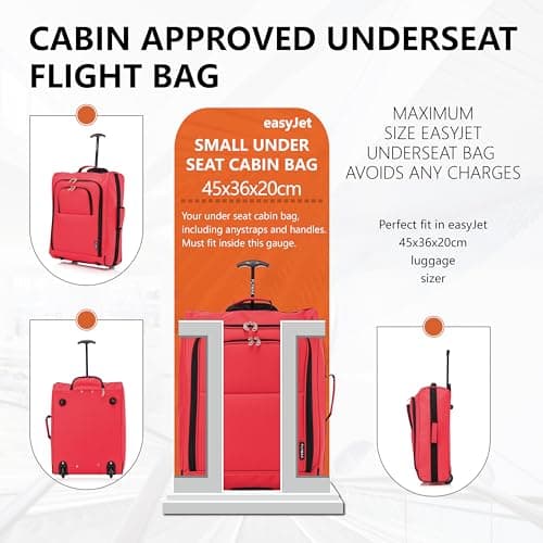 Easyjet 45x36x20 Carry on Suitcase Approved Underseat Cabin Bag Case Lightweight Hand Luggage 1.3kg 33L Red — view 3