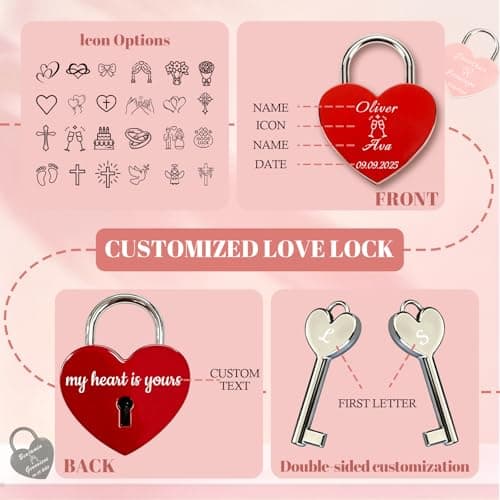 Custom Lock Love Lock with Photo Text Personalised Love Locks for Bridge Couples Travel & Dating for Valentines Anniversary Boyfriend Girlfriend (Name Heart Padlock) — view 2