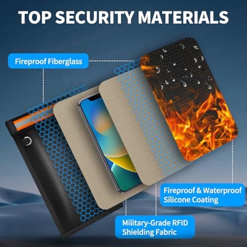 Eongreat Military Grade Faraday Bags for Phones, Fireproof & Waterproof Signal Blocking Pouch for 5G/WiFi/GPS/RFID, Anti-Hacking Go Dark Blocker Bag for Smartphones and Car Keys, 2 Pack (Orange) — view 5