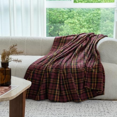 Adore Home 120x150cm Single Tartan Check Polar Fleece Throw Blanket Brown — view 4