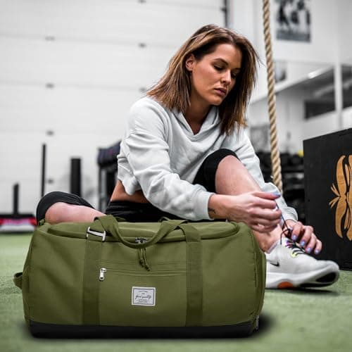 Lyweem Travel Duffel Bag for Men, 60L Large Sports Duffle Bag Backpack for Women Weekender Overnight Holdall Bags with Shoes Compartment Multifunctional Gym Bags, Green — view 6