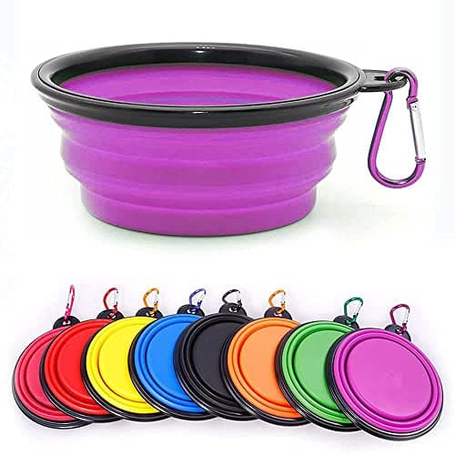 Collapsible Dog Bowl,Collapsible Dog Water Bowls for Cats Dogs, Portable Pet Feeding Watering Dish,Portable Dog Water Food Bowl with Carabiner (Medium(650ML), Purple)